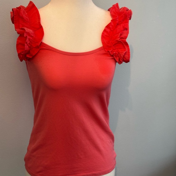 French Connection Red Ruffle Sleeve Tank Top - Picture 1 of 4